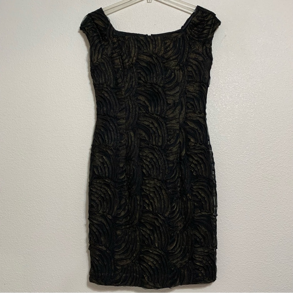 Jessica Howard Evenings Cocktail Ribbon Patterned Sheath Dress Black Size 12